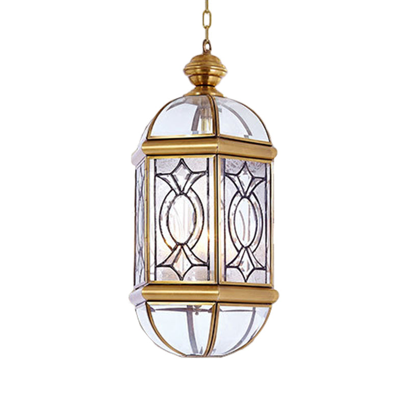Lantern Outdoor Chandelier Light Colonial Frosted Glass 3 Bulbs Brass Hanging Ceiling Light Clearhalo 'Ceiling Lights' 'Chandeliers' 'Glass shade' 'Glass' Lighting' 284234