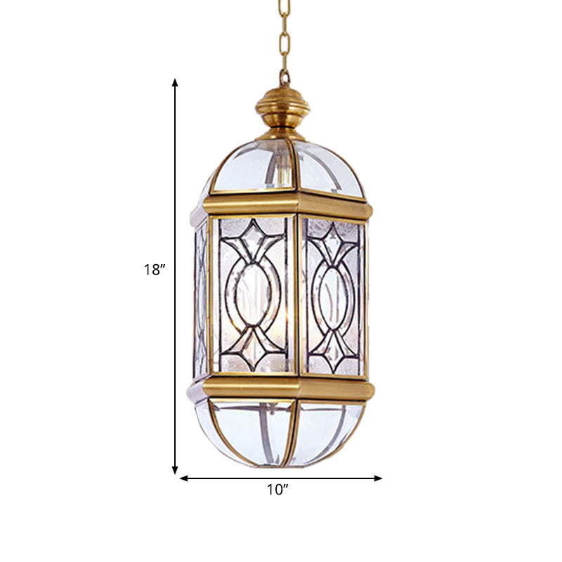 Lantern Outdoor Chandelier Light Colonial Frosted Glass 3 Bulbs Brass Hanging Ceiling Light Clearhalo 'Ceiling Lights' 'Chandeliers' 'Glass shade' 'Glass' Lighting' 284235