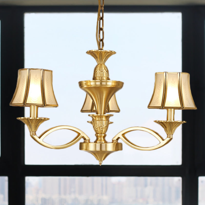 Gold Starburst Chandelier Lamp Colony Metal 3/6/8 Heads Pendant Ceiling Light with Flared Opal Frosted Glass Shade Clearhalo 'Ceiling Lights' 'Chandeliers' Lighting' options 284248