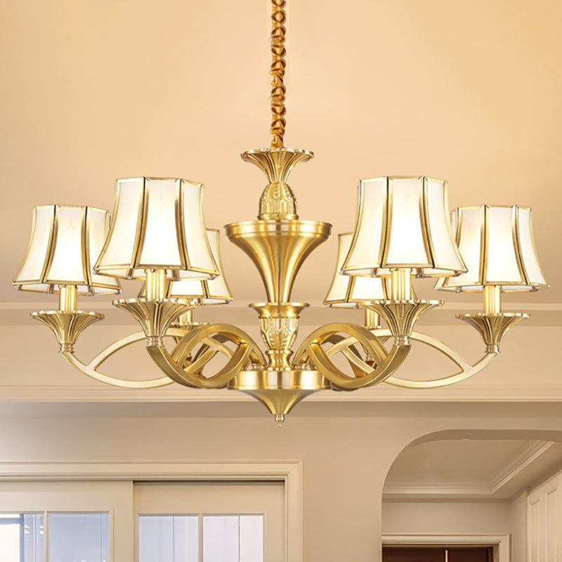 Gold Starburst Chandelier Lamp Colony Metal 3/6/8 Heads Pendant Ceiling Light with Flared Opal Frosted Glass Shade Clearhalo 'Ceiling Lights' 'Chandeliers' Lighting' options 284252