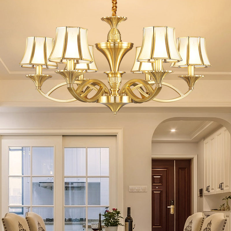 Gold Starburst Chandelier Lamp Colony Metal 3/6/8 Heads Pendant Ceiling Light with Flared Opal Frosted Glass Shade Clearhalo 'Ceiling Lights' 'Chandeliers' Lighting' options 284253