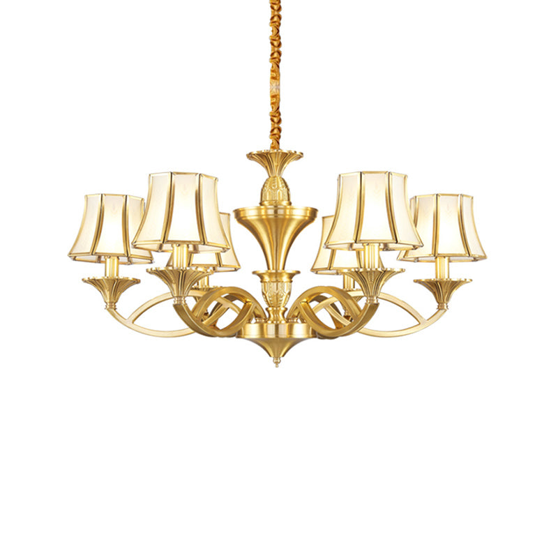 Gold Starburst Chandelier Lamp Colony Metal 3/6/8 Heads Pendant Ceiling Light with Flared Opal Frosted Glass Shade Clearhalo 'Ceiling Lights' 'Chandeliers' Lighting' options 284254