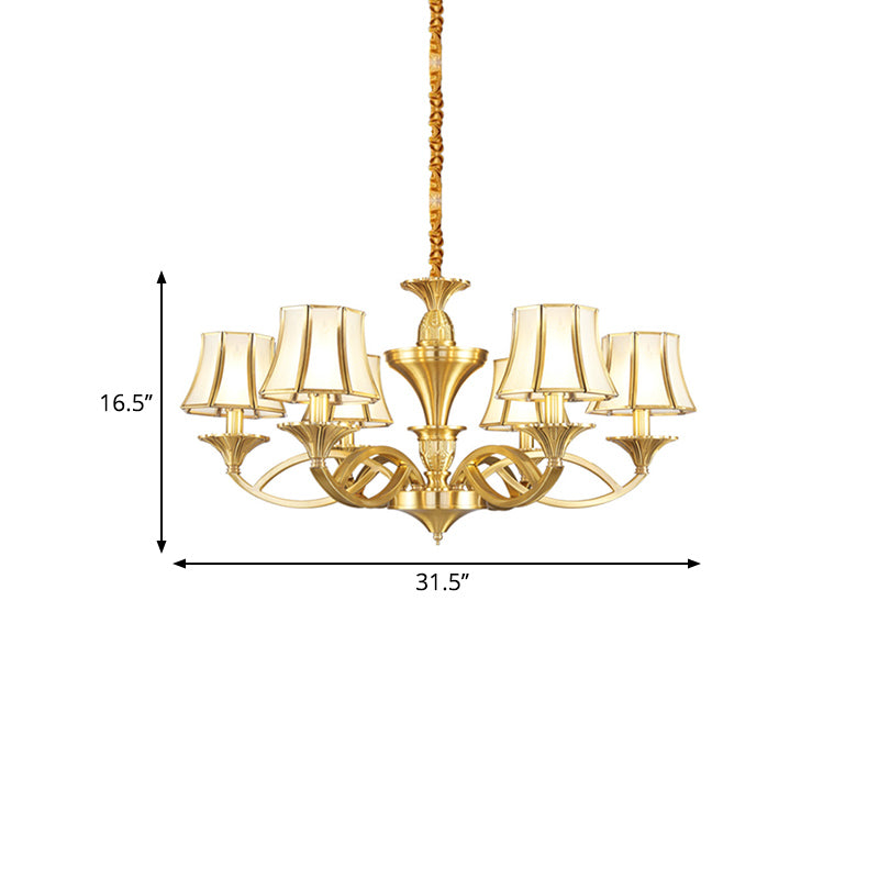 Gold Starburst Chandelier Lamp Colony Metal 3/6/8 Heads Pendant Ceiling Light with Flared Opal Frosted Glass Shade Clearhalo 'Ceiling Lights' 'Chandeliers' Lighting' options 284255