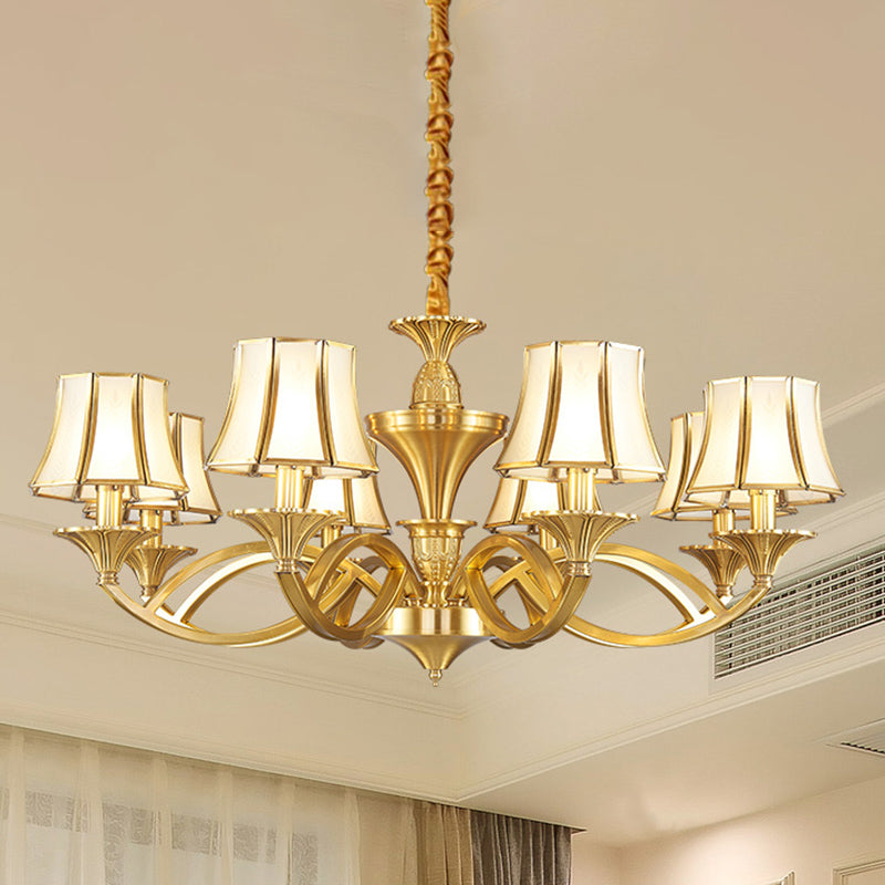 Gold Starburst Chandelier Lamp Colony Metal 3/6/8 Heads Pendant Ceiling Light with Flared Opal Frosted Glass Shade Clearhalo 'Ceiling Lights' 'Chandeliers' Lighting' options 284256