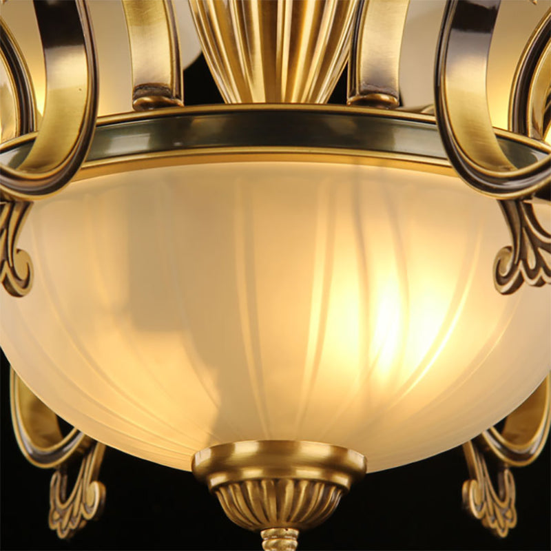 Gold 6/8 Heads Chandelier Lighting Colonization Frosted Glass Bell Ceiling Pendant Light for Living Room Clearhalo 'Ceiling Lights' 'Chandeliers' 'Glass shade' 'Glass' Lighting' 284300