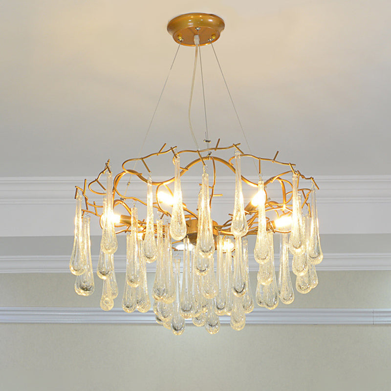 Gold Branch Ceiling Chandelier Postmodern Waterdrop Crystal 5 Heads Dining Room Suspension Lighting Clearhalo 'Ceiling Lights' 'Chandeliers' Lighting' options 284364