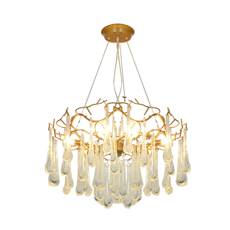 Gold Branch Ceiling Chandelier Postmodern Waterdrop Crystal 5 Heads Dining Room Suspension Lighting Clearhalo 'Ceiling Lights' 'Chandeliers' Lighting' options 284366