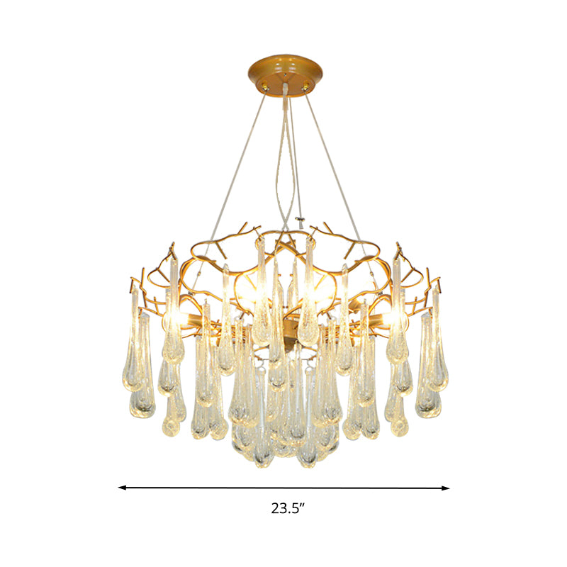 Gold Branch Ceiling Chandelier Postmodern Waterdrop Crystal 5 Heads Dining Room Suspension Lighting Clearhalo 'Ceiling Lights' 'Chandeliers' Lighting' options 284367