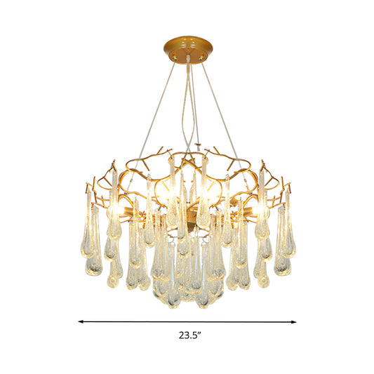 Gold Branch Ceiling Chandelier Postmodern Waterdrop Crystal 5 Heads Dining Room Suspension Lighting Clearhalo 'Ceiling Lights' 'Chandeliers' Lighting' options 284367