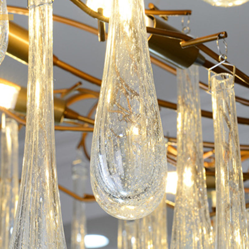 Gold Branch Ceiling Chandelier Postmodern Waterdrop Crystal 5 Heads Dining Room Suspension Lighting Clearhalo 'Ceiling Lights' 'Chandeliers' Lighting' options 284368