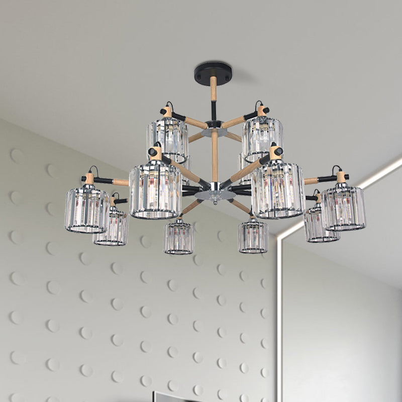 12 Heads Cylinder Chandelier Lighting Traditional Clear Three Sided Crystal Rod Hanging Ceiling Light Clearhalo 'Ceiling Lights' 'Chandeliers' Lighting' options 284369