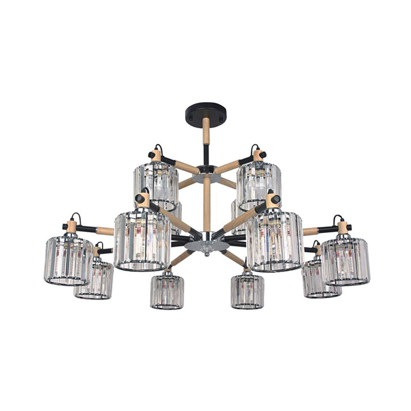 12 Heads Cylinder Chandelier Lighting Traditional Clear Three Sided Crystal Rod Hanging Ceiling Light Clearhalo 'Ceiling Lights' 'Chandeliers' Lighting' options 284372