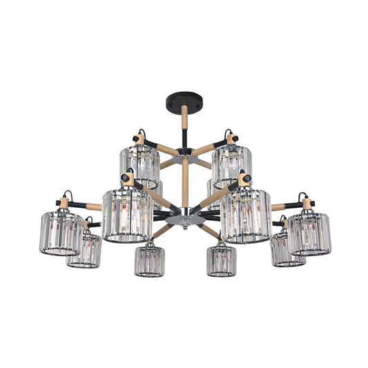 12 Heads Cylinder Chandelier Lighting Traditional Clear Three Sided Crystal Rod Hanging Ceiling Light Clearhalo 'Ceiling Lights' 'Chandeliers' Lighting' options 284372