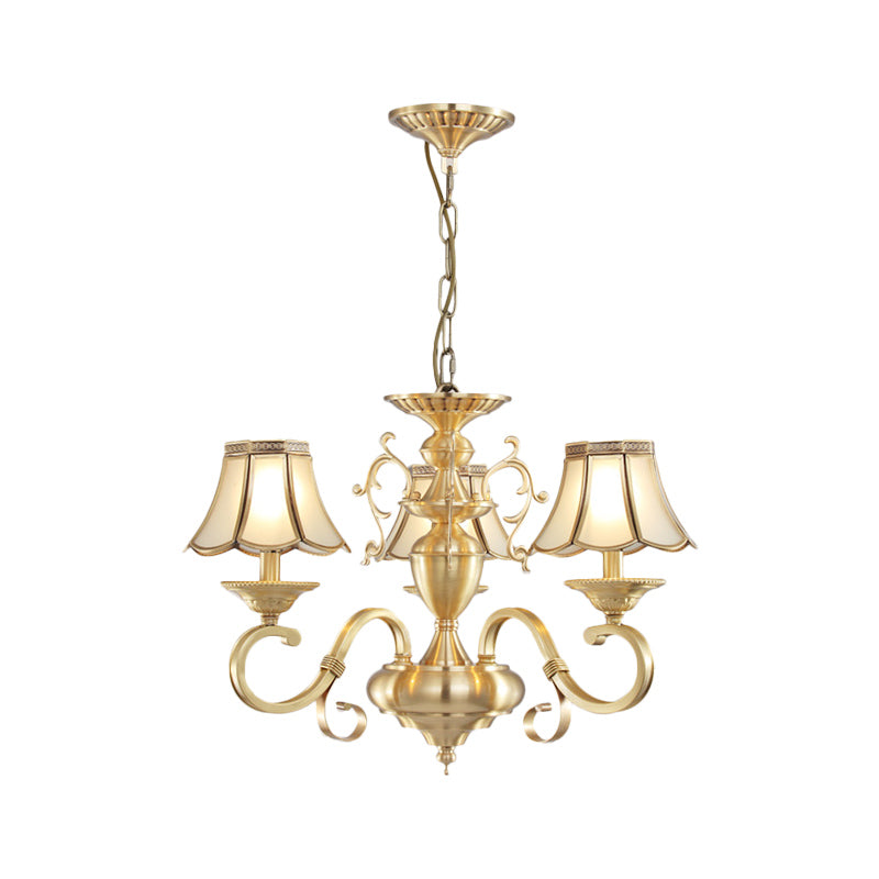 Frosted Glass Scalloped Chandelier Light Traditional 3/5 Lights Living Room Hanging Ceiling Lamp Clearhalo 'Ceiling Lights' 'Chandeliers' 'Glass shade' 'Glass' Lighting' 284383