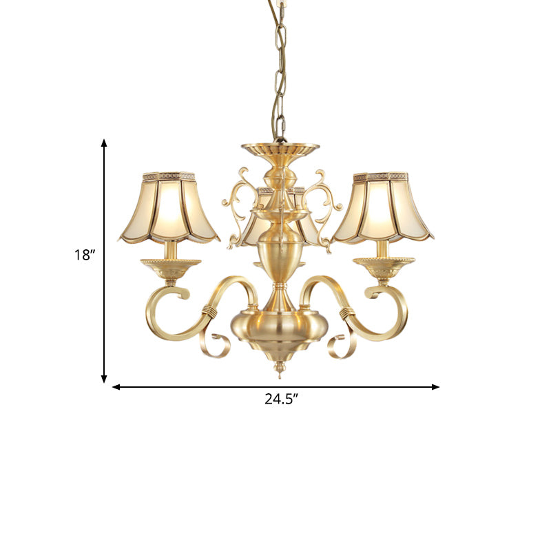 Frosted Glass Scalloped Chandelier Light Traditional 3/5 Lights Living Room Hanging Ceiling Lamp Clearhalo 'Ceiling Lights' 'Chandeliers' 'Glass shade' 'Glass' Lighting' 284384