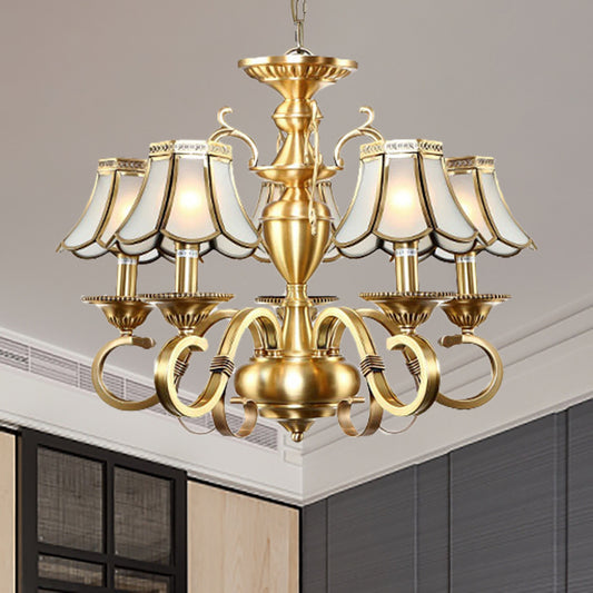 Frosted Glass Scalloped Chandelier Light Traditional 3/5 Lights Living Room Hanging Ceiling Lamp 5 Gold Clearhalo 'Ceiling Lights' 'Chandeliers' 'Glass shade' 'Glass' Lighting' 284386