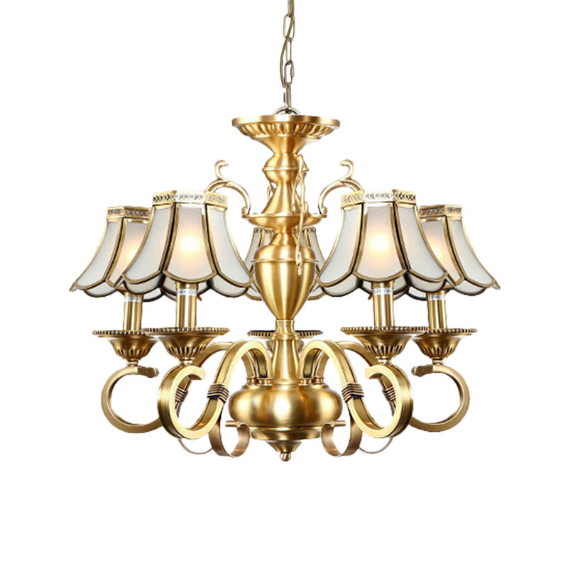 Frosted Glass Scalloped Chandelier Light Traditional 3/5 Lights Living Room Hanging Ceiling Lamp Clearhalo 'Ceiling Lights' 'Chandeliers' 'Glass shade' 'Glass' Lighting' 284388