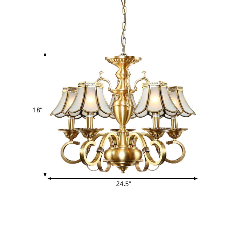 Frosted Glass Scalloped Chandelier Light Traditional 3/5 Lights Living Room Hanging Ceiling Lamp Clearhalo 'Ceiling Lights' 'Chandeliers' 'Glass shade' 'Glass' Lighting' 284389