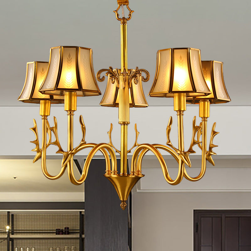 Metal Gold Chandelier Lighting Curved Arm 3/5/6 Lights Colonialist Hanging Lamp Kit Clearhalo 'Ceiling Lights' 'Chandeliers' Lighting' options 284519