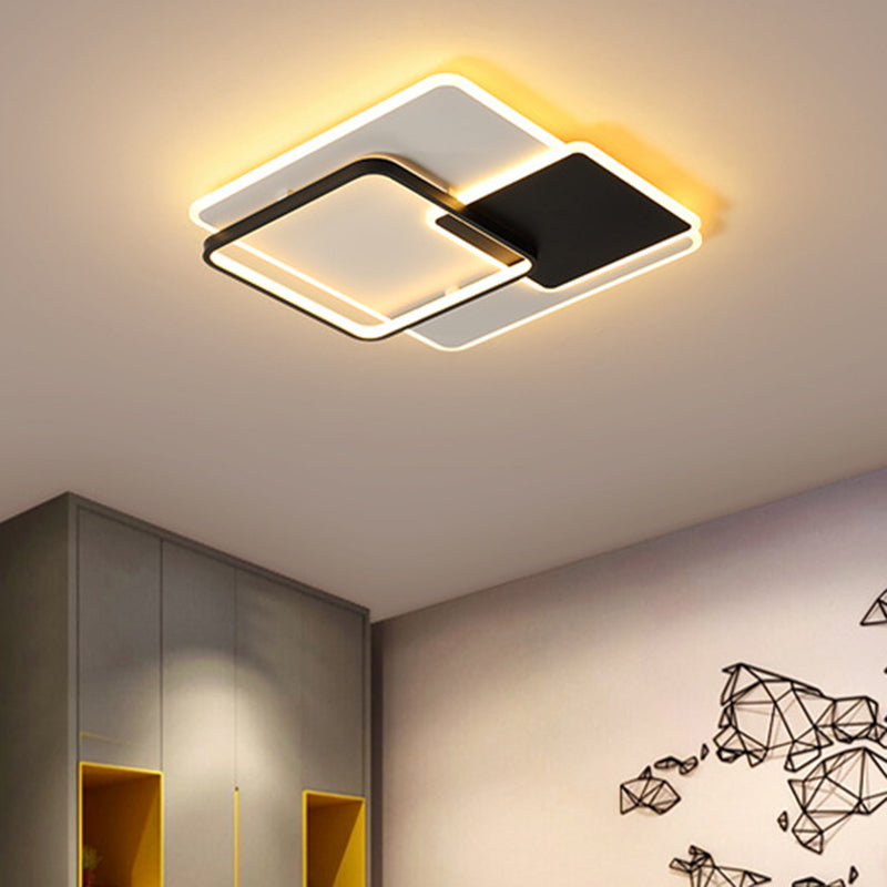 18"/21.5" Wide Acrylic Square Flush Light Fixture Contemporary Black and White LED Ceiling Light in Warm/White Light Black-White Warm Clearhalo 'Ceiling Lights' 'Close To Ceiling Lights' 'Close to ceiling' 'Flush mount' Lighting' 284528