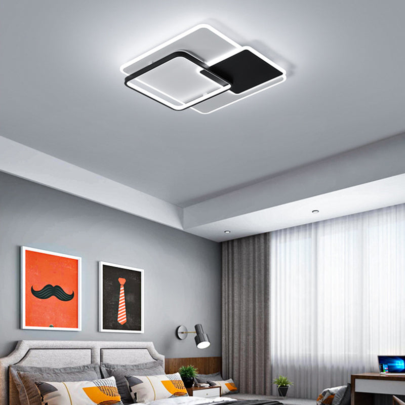 18"/21.5" Wide Acrylic Square Flush Light Fixture Contemporary Black and White LED Ceiling Light in Warm/White Light Black-White White Clearhalo 'Ceiling Lights' 'Close To Ceiling Lights' 'Close to ceiling' 'Flush mount' Lighting' 284530