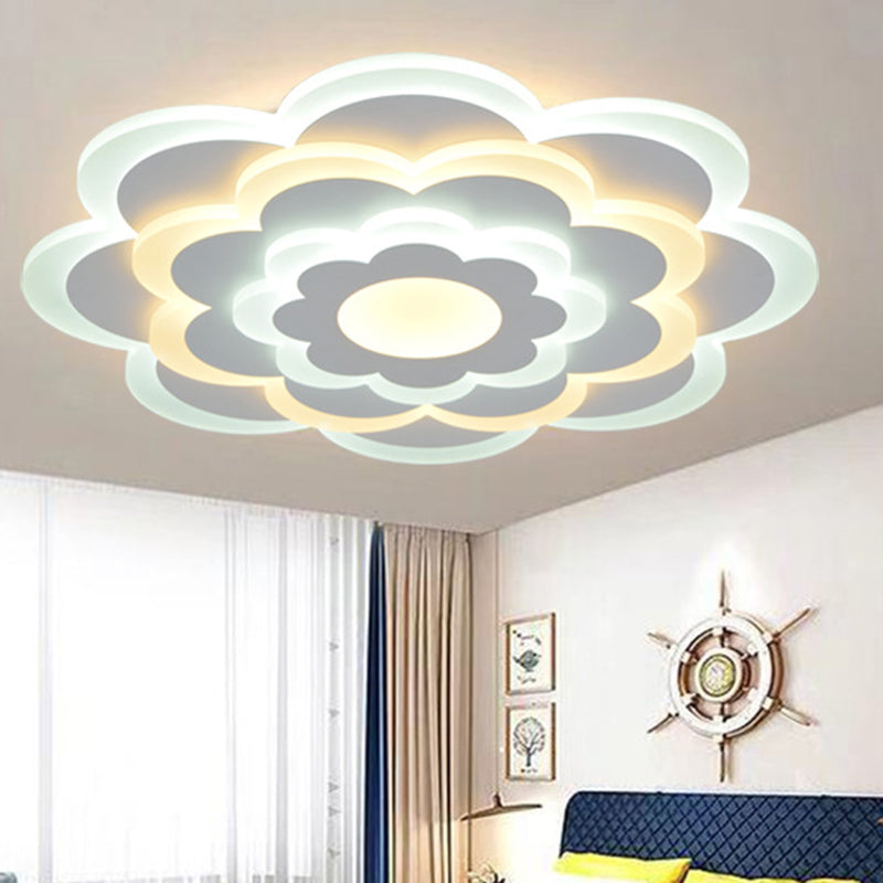 Flower Acrylic Ceiling Lighting Contemporary White 15"/19.5" Wide LED Flush Mount Lighting in Outer Warm Inner White Light White Inner White Outer Warm Clearhalo 'Ceiling Lights' 'Close To Ceiling Lights' 'Close to ceiling' 'Flush mount' Lighting' 284554