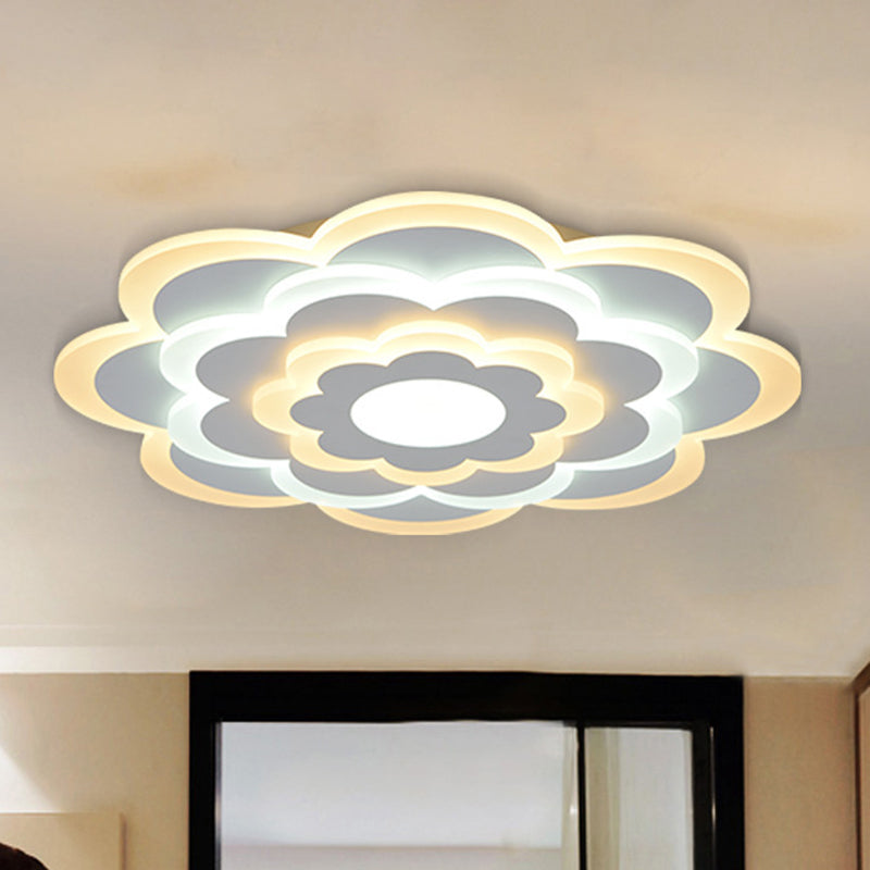 Flower Acrylic Ceiling Lighting Contemporary White 15"/19.5" Wide LED Flush Mount Lighting in Outer Warm Inner White Light Clearhalo 'Ceiling Lights' 'Close To Ceiling Lights' 'Close to ceiling' 'Flush mount' Lighting' 284555