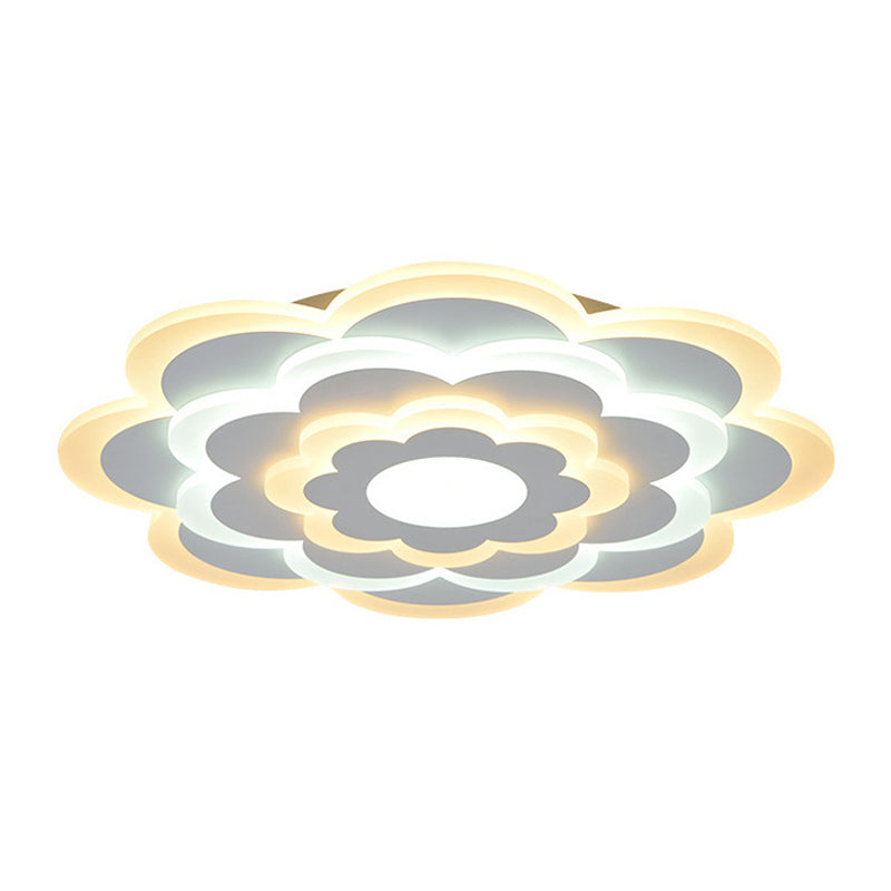 Flower Acrylic Ceiling Lighting Contemporary White 15"/19.5" Wide LED Flush Mount Lighting in Outer Warm Inner White Light Clearhalo 'Ceiling Lights' 'Close To Ceiling Lights' 'Close to ceiling' 'Flush mount' Lighting' 284557