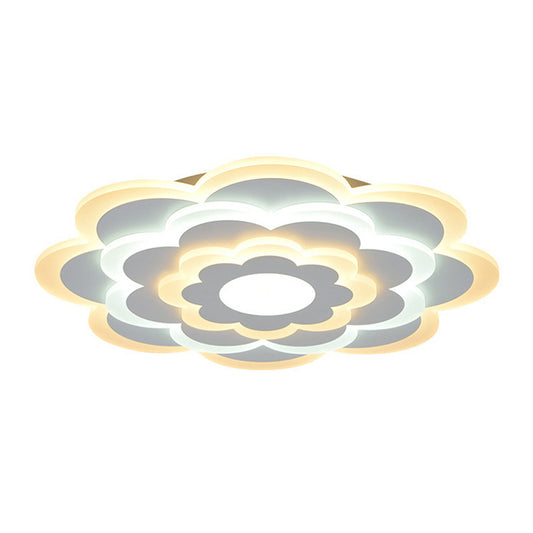 Flower Acrylic Ceiling Lighting Contemporary White 15"/19.5" Wide LED Flush Mount Lighting in Outer Warm Inner White Light Clearhalo 'Ceiling Lights' 'Close To Ceiling Lights' 'Close to ceiling' 'Flush mount' Lighting' 284557