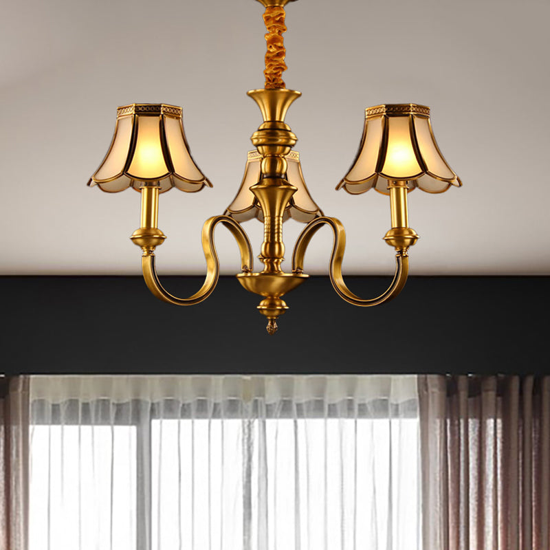 Gold Finish Radial Ceiling Suspension Lamp Colonialism Metal 3/5/6 Heads Living Room Pendant Chandelier 3 Gold Clearhalo 'Ceiling Lights' 'Chandeliers' Lighting' options 284560_fb9fedc8-51b6-483e-a7be-6d3ba8df941c