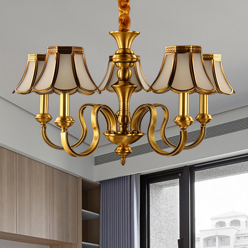 Gold Finish Radial Ceiling Suspension Lamp Colonialism Metal 3/5/6 Heads Living Room Pendant Chandelier Clearhalo 'Ceiling Lights' 'Chandeliers' Lighting' options 284565