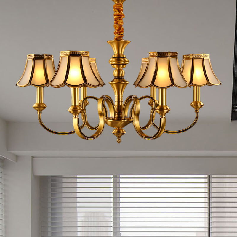 Gold Finish Radial Ceiling Suspension Lamp Colonialism Metal 3/5/6 Heads Living Room Pendant Chandelier Clearhalo 'Ceiling Lights' 'Chandeliers' Lighting' options 284569