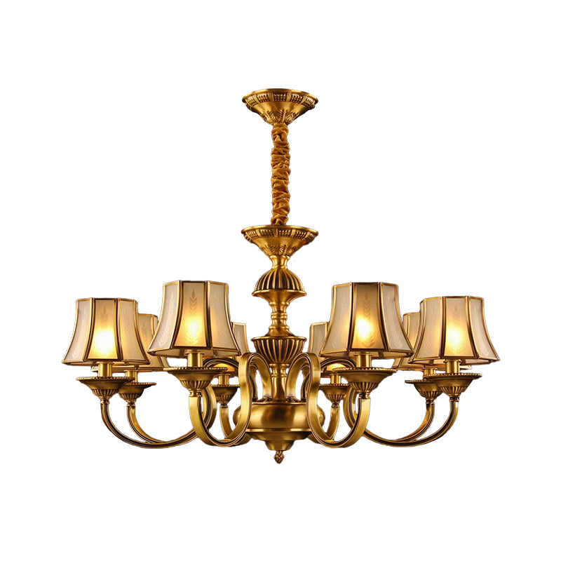 3/5/6 Lights Flared Chandelier Lighting Colonialism Gold Frosted Glass Hanging Ceiling Lamp Clearhalo 'Ceiling Lights' 'Chandeliers' 'Glass shade' 'Glass' Lighting' 284596