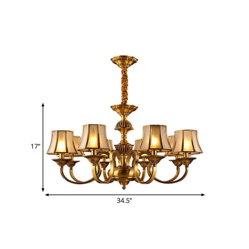 3/5/6 Lights Flared Chandelier Lighting Colonialism Gold Frosted Glass Hanging Ceiling Lamp Clearhalo 'Ceiling Lights' 'Chandeliers' 'Glass shade' 'Glass' Lighting' 284597