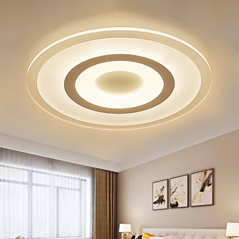 White Disc Flush Mount Fixture Simple Style White 16"/19.5"/23.5" Wide LED Ceiling Light, Outer White Inner Warm/Outer Warm Inner White Light White Inner Warm Outer White Clearhalo 'Ceiling Lights' 'Close To Ceiling Lights' 'Close to ceiling' 'Flush mount' Lighting' 284598