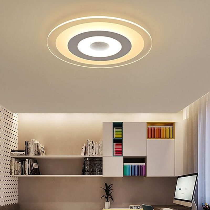 White Disc Flush Mount Fixture Simple Style White 16"/19.5"/23.5" Wide LED Ceiling Light, Outer White Inner Warm/Outer Warm Inner White Light White Inner White Outer Warm Clearhalo 'Ceiling Lights' 'Close To Ceiling Lights' 'Close to ceiling' 'Flush mount' Lighting' 284599