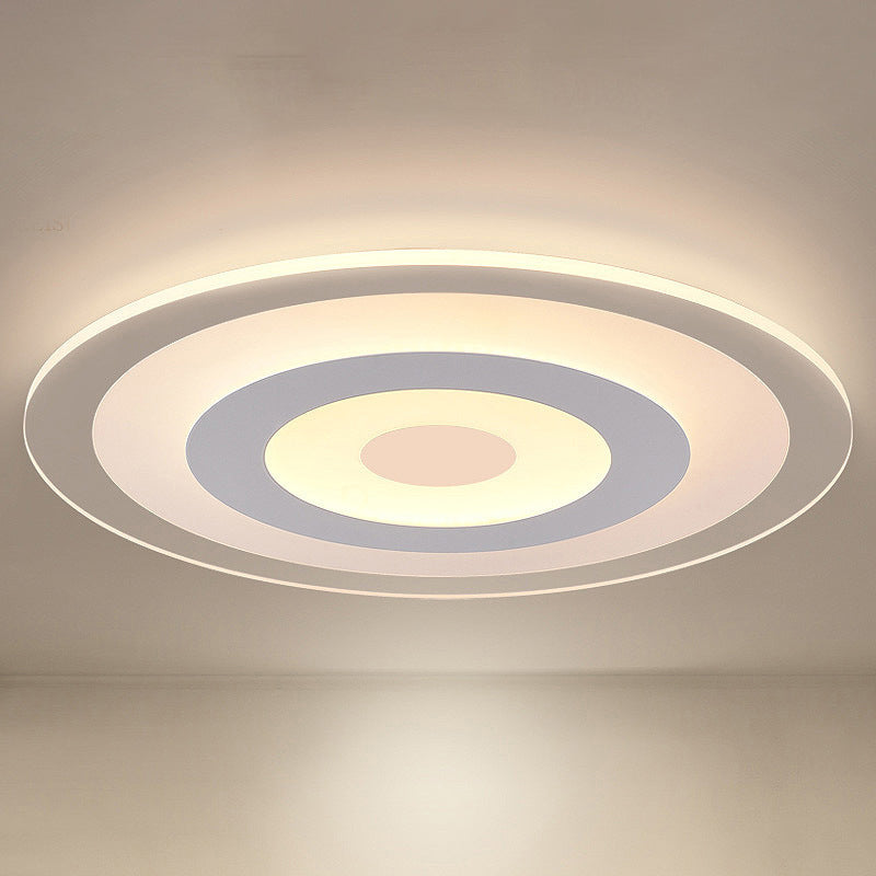 White Disc Flush Mount Fixture Simple Style White 16"/19.5"/23.5" Wide LED Ceiling Light, Outer White Inner Warm/Outer Warm Inner White Light Clearhalo 'Ceiling Lights' 'Close To Ceiling Lights' 'Close to ceiling' 'Flush mount' Lighting' 284600