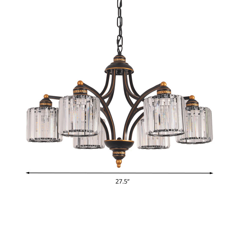 Curved Arm Living Room Chandelier Light Traditional Clear Tri-Sided Crystal Rod 3/5/6 Heads Black Ceiling Light Fixture Clearhalo 'Ceiling Lights' 'Chandeliers' Lighting' options 284618