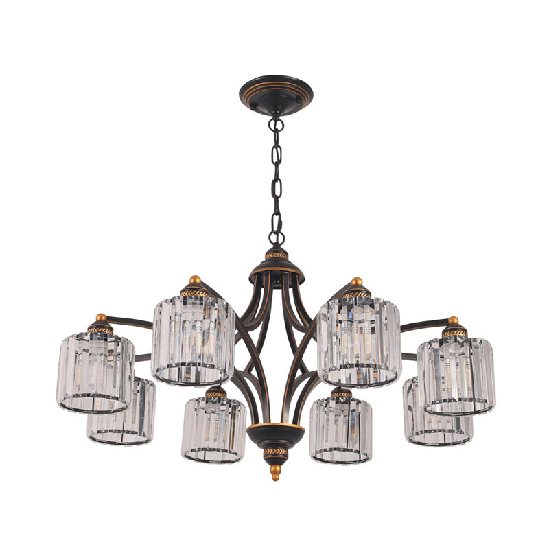 Curved Arm Living Room Chandelier Light Traditional Clear Tri-Sided Crystal Rod 3/5/6 Heads Black Ceiling Light Fixture Clearhalo 'Ceiling Lights' 'Chandeliers' Lighting' options 284621
