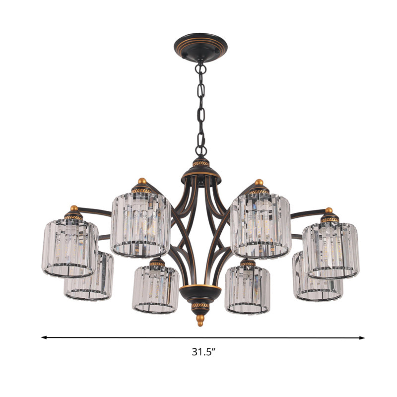 Curved Arm Living Room Chandelier Light Traditional Clear Tri-Sided Crystal Rod 3/5/6 Heads Black Ceiling Light Fixture Clearhalo 'Ceiling Lights' 'Chandeliers' Lighting' options 284622