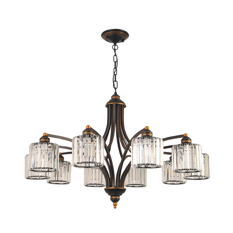 Curved Arm Living Room Chandelier Light Traditional Clear Tri-Sided Crystal Rod 3/5/6 Heads Black Ceiling Light Fixture Clearhalo 'Ceiling Lights' 'Chandeliers' Lighting' options 284625