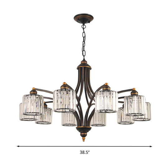 Curved Arm Living Room Chandelier Light Traditional Clear Tri-Sided Crystal Rod 3/5/6 Heads Black Ceiling Light Fixture Clearhalo 'Ceiling Lights' 'Chandeliers' Lighting' options 284626