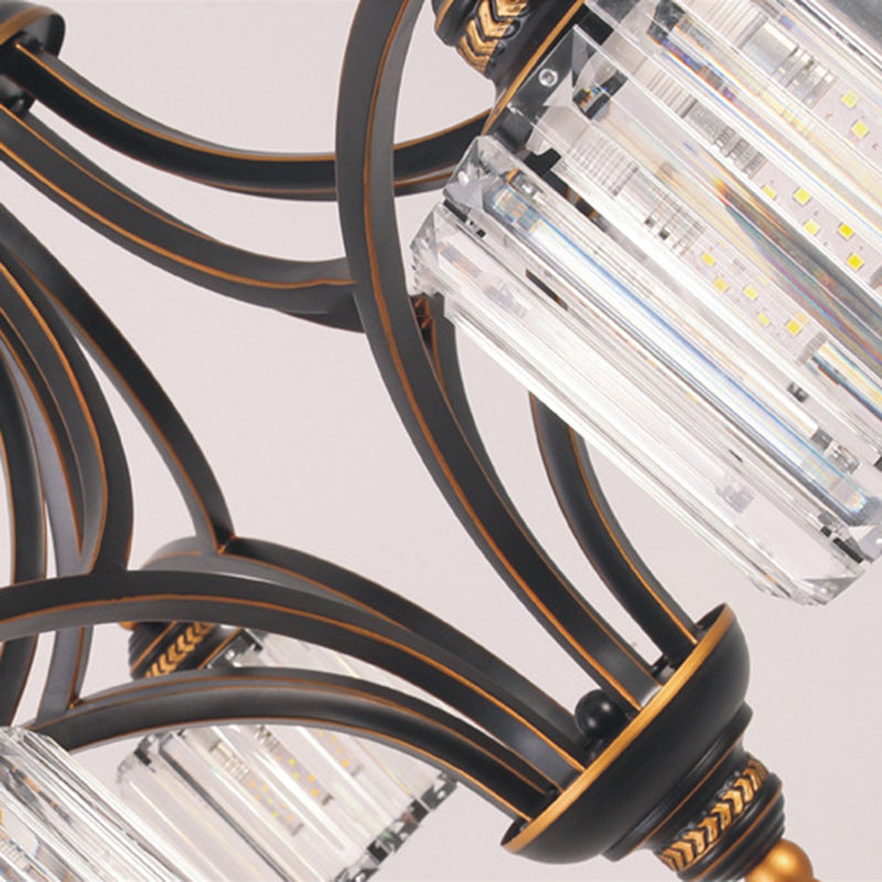 Curved Arm Living Room Chandelier Light Traditional Clear Tri-Sided Crystal Rod 3/5/6 Heads Black Ceiling Light Fixture Clearhalo 'Ceiling Lights' 'Chandeliers' Lighting' options 284627