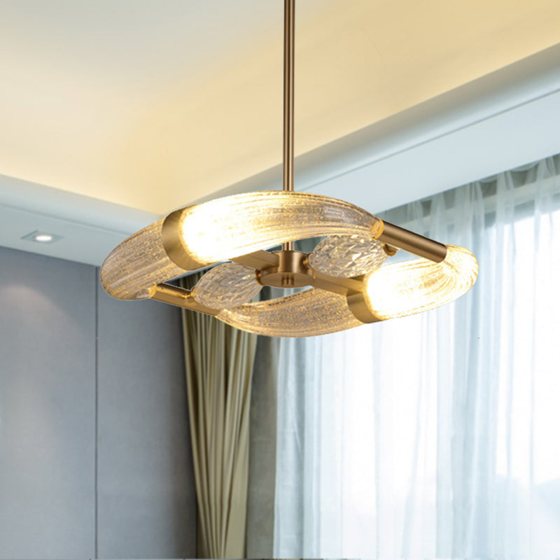Gold Winding Chandelier Lamp Postmodern Ridged Crystal Living Room LED Hanging Light Fixture Gold Clearhalo 'Ceiling Lights' 'Chandeliers' Lighting' options 284628_c7f45e78-4d5f-46f2-b304-2ad3e1320de8