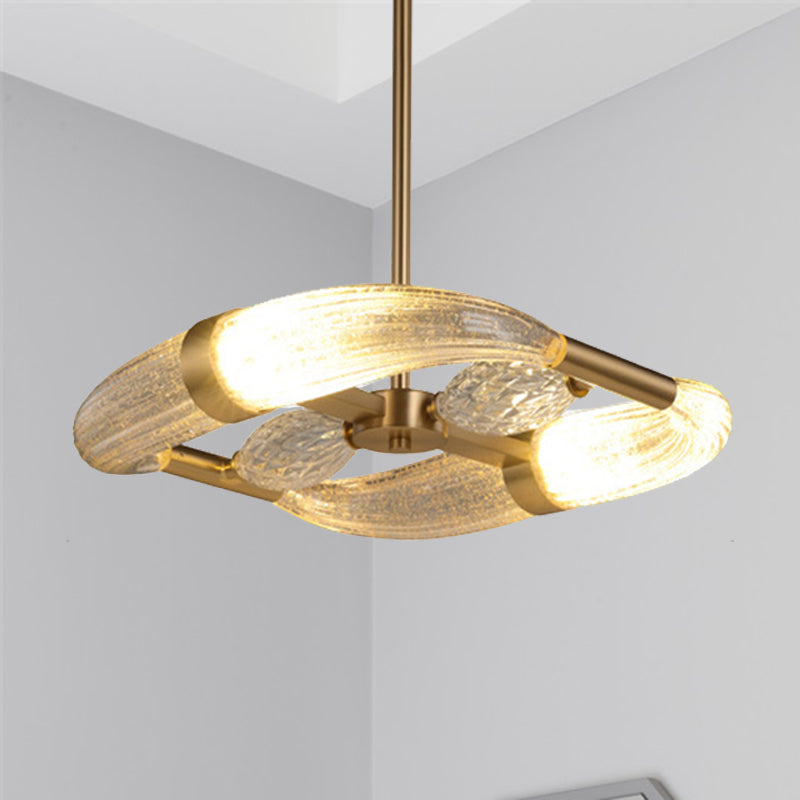 Gold Winding Chandelier Lamp Postmodern Ridged Crystal Living Room LED Hanging Light Fixture Clearhalo 'Ceiling Lights' 'Chandeliers' Lighting' options 284629