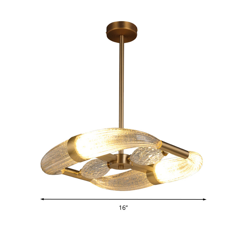 Gold Winding Chandelier Lamp Postmodern Ridged Crystal Living Room LED Hanging Light Fixture Clearhalo 'Ceiling Lights' 'Chandeliers' Lighting' options 284632