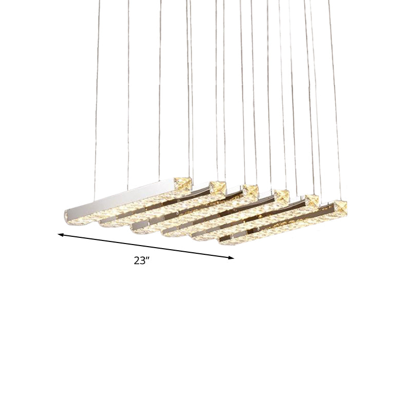 Linear Living Room Ceiling Chandelier Simple Style K9 Crystal 6/9 Heads Silver Hanging Light in Warm/White Light Clearhalo 'Ceiling Lights' 'Chandeliers' Lighting' options 284644