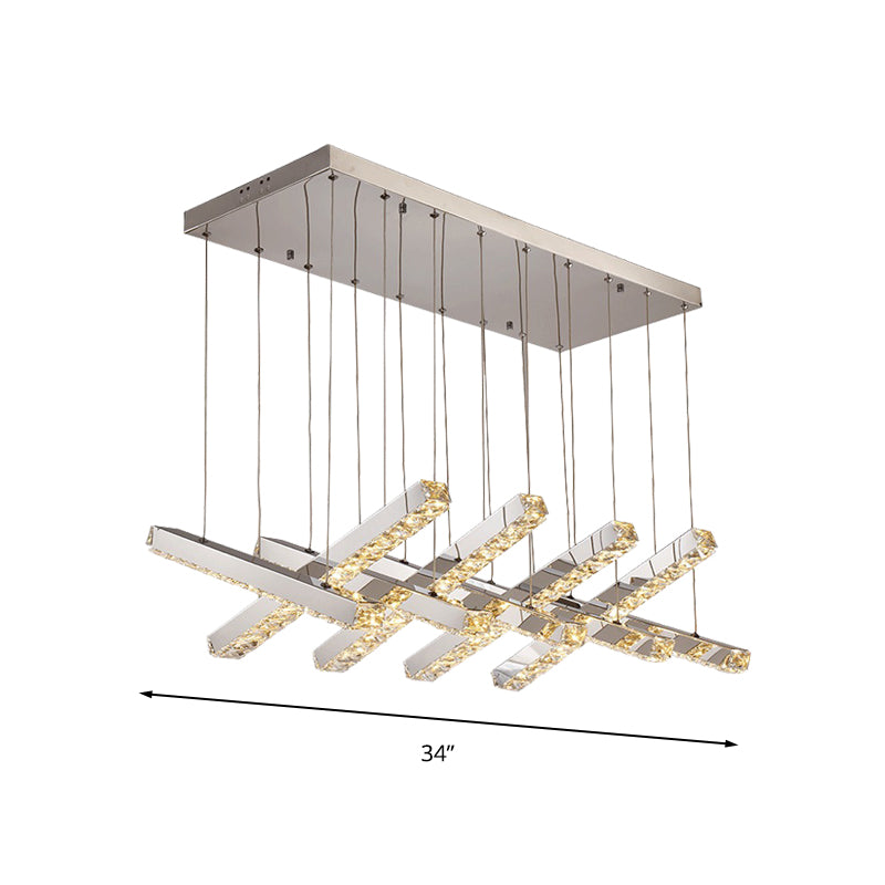 Linear Living Room Ceiling Chandelier Simple Style K9 Crystal 6/9 Heads Silver Hanging Light in Warm/White Light Clearhalo 'Ceiling Lights' 'Chandeliers' Lighting' options 284648