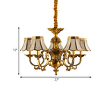 5/6/8 Heads Beige Frosted Glass Pendant Chandelier Colonial Gold Finish Scallope Living Room Suspension Lighting Clearhalo 'Ceiling Lights' 'Chandeliers' 'Glass shade' 'Glass' 'Pendant Lights' Lighting' 284661