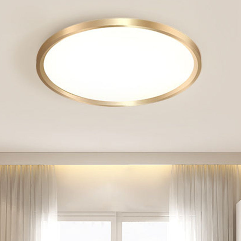 Gold Disk Flush Mount Lighting Simple Style Metal LED Ceiling Light in Warm/White Light, 12"/16"/19.5" Wide Gold Clearhalo 'Ceiling Lights' 'Close To Ceiling Lights' 'Close to ceiling' 'Flush mount' Lighting' 284671